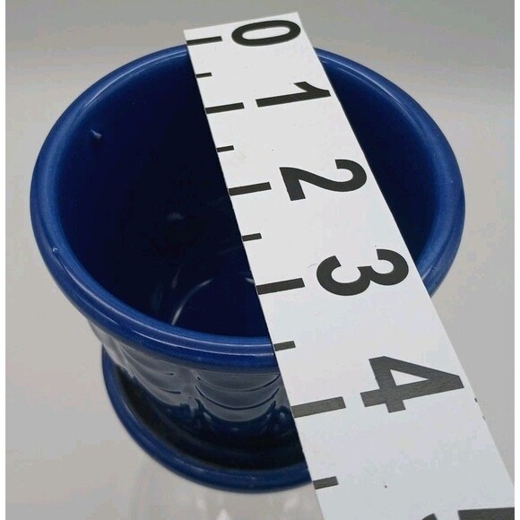 Vtg Shawnee Planter With Saucer Cobalt Blue Fishscale 3.5" - Picture 3 of 6